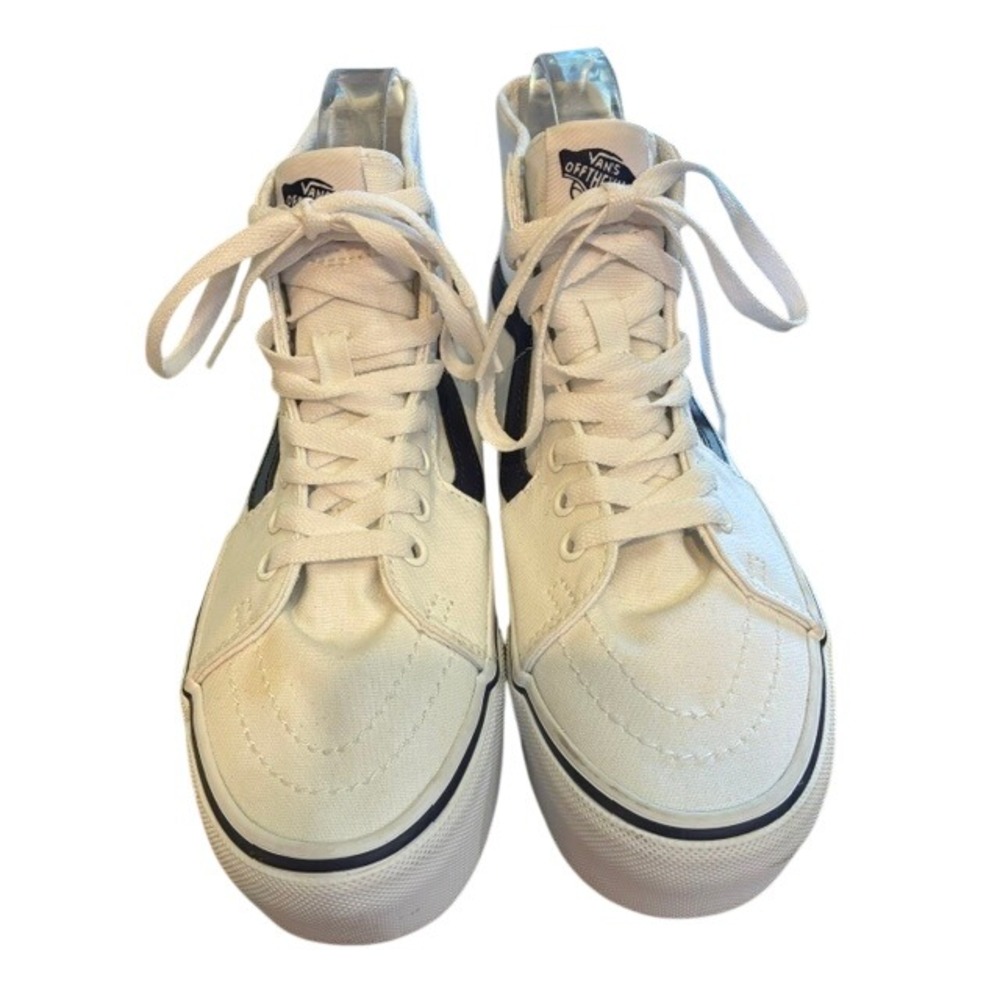 Vans Sz 7/5.5 Sk8-Hi Stacked High Top Sneakers Womens White Black Excellent Plat